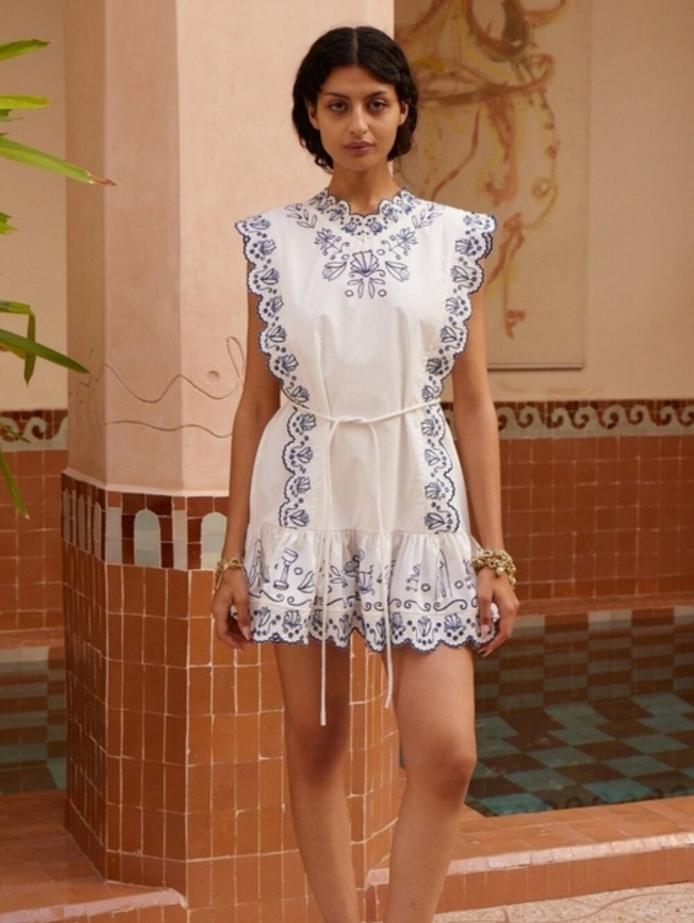 Women's Mini Dress - Alemais 100% Cotton Eyelet Embroidery Size US 10